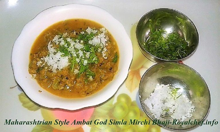 Maharashtrian Style Ambat God Simla Mirchi Bhaji Recipe In Marathi Royal Chef Sujata 0249